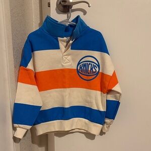Zara Blue, Orange & White Striped Pullover Sweatshirt